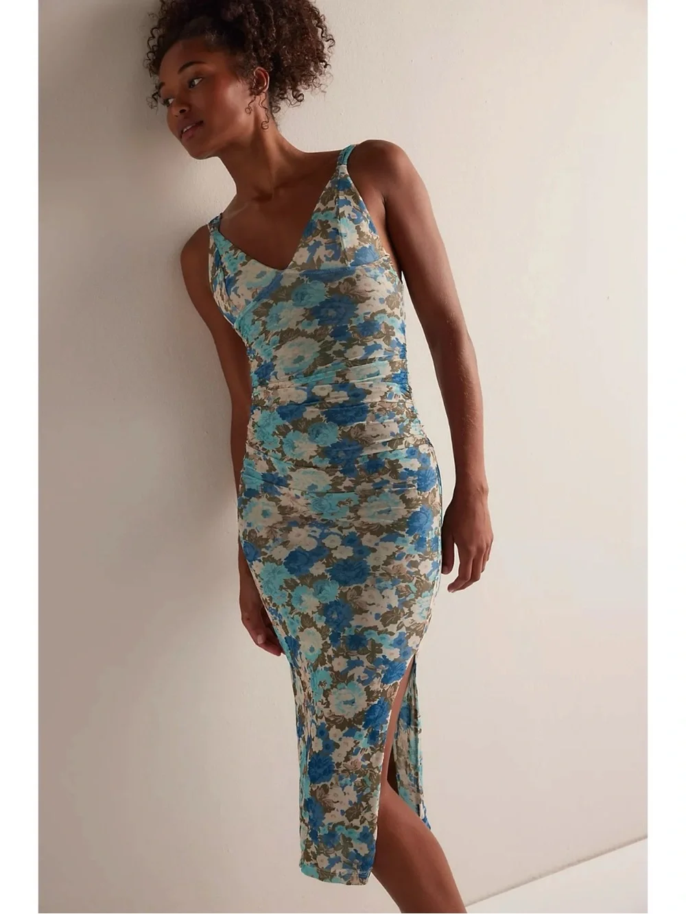 Free People Retro 90s Y2K Long Live Floral  Mesh Slip Midi Dress Size Large NWT
